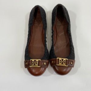 Tory Burch Ambrose Gray Wool Brown Leather Flat 7